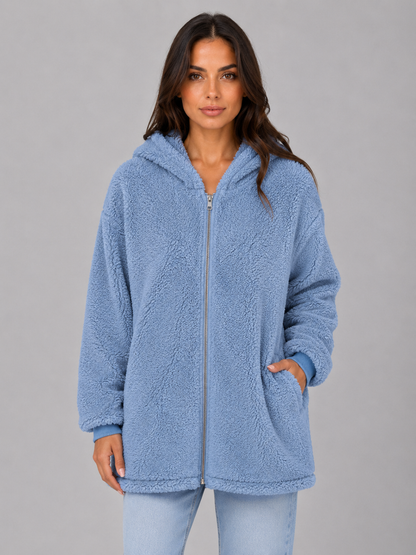 Mireille Longline Hooded Zip-Up Teddy Cardigan