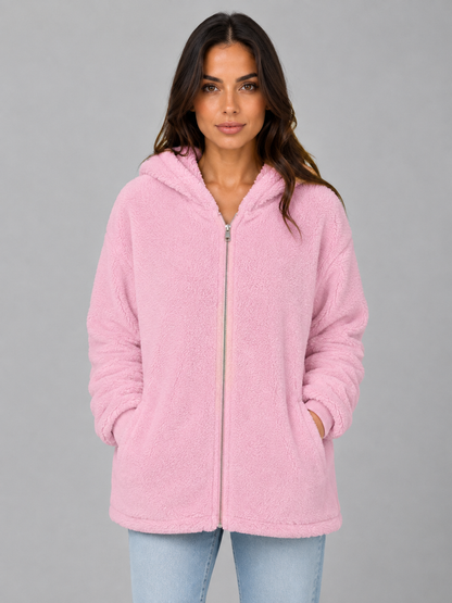 Mireille Longline Hooded Zip-Up Teddy Cardigan
