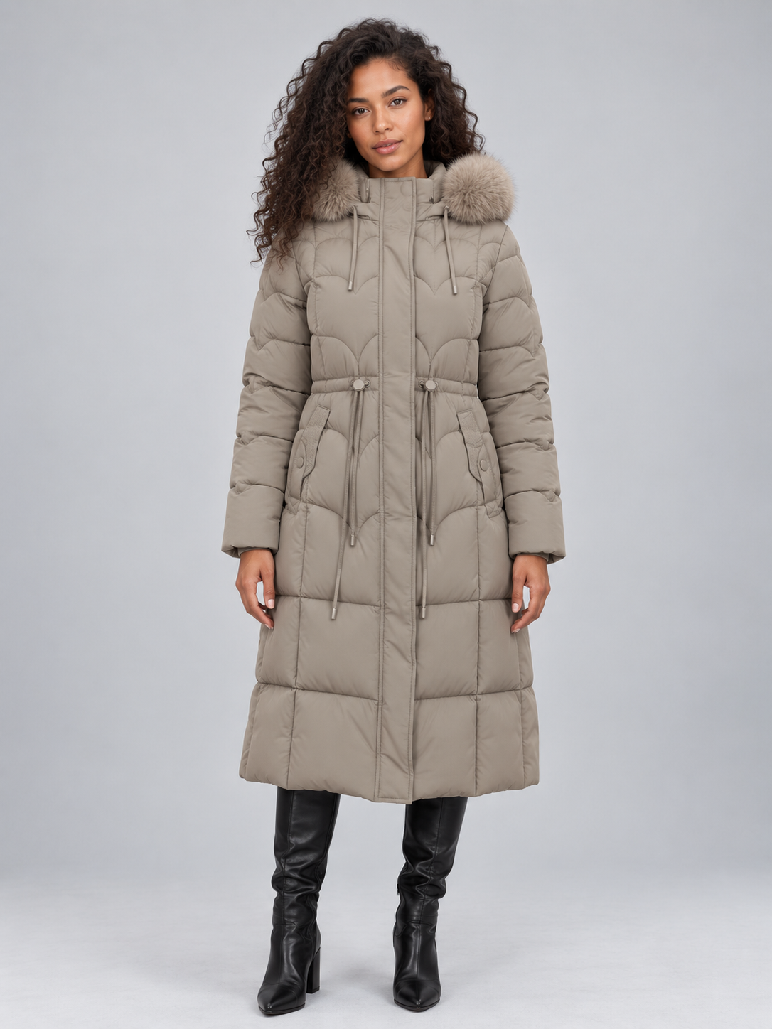 Adelise Longline Detachable Faux Fur Trim Puffer Coat