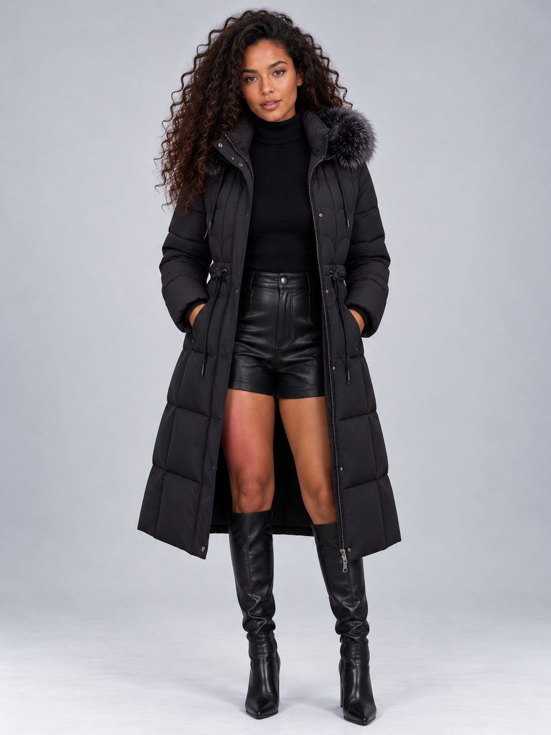 Adelise Longline Detachable Faux Fur Trim Puffer Coat