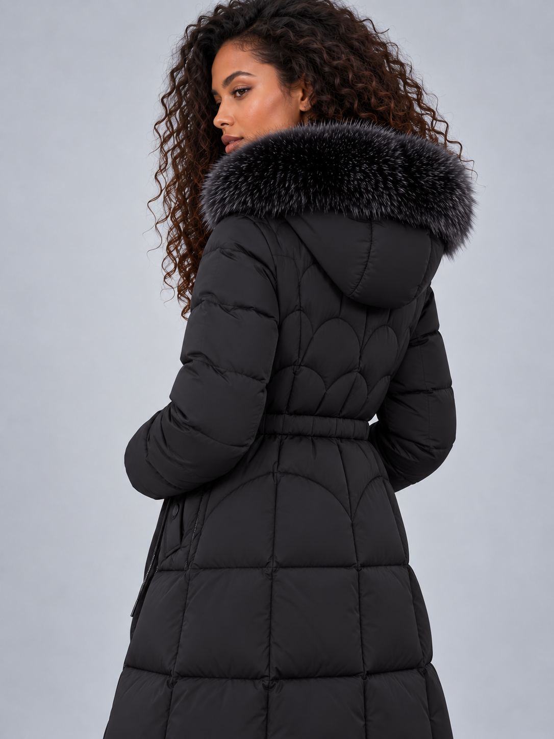 Adelise Longline Detachable Faux Fur Trim Puffer Coat