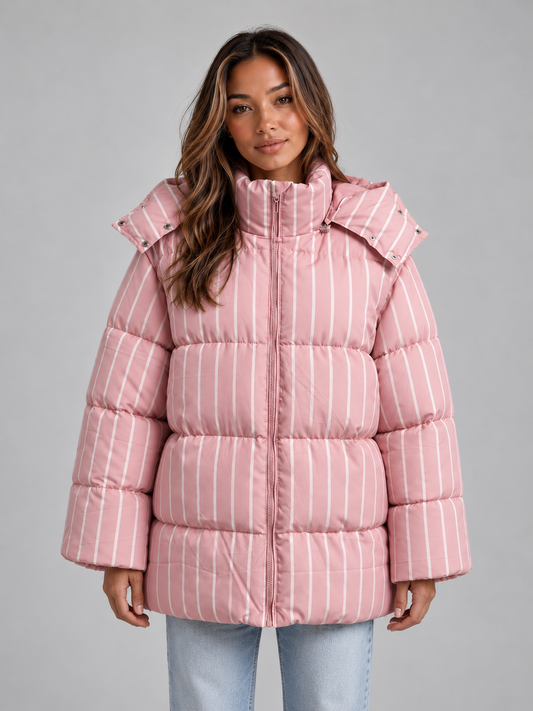 Eliana Striped Oversized Hooded Puffer Jacket
