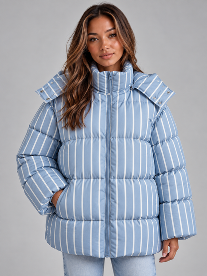 Eliana Striped Oversized Hooded Puffer Jacket