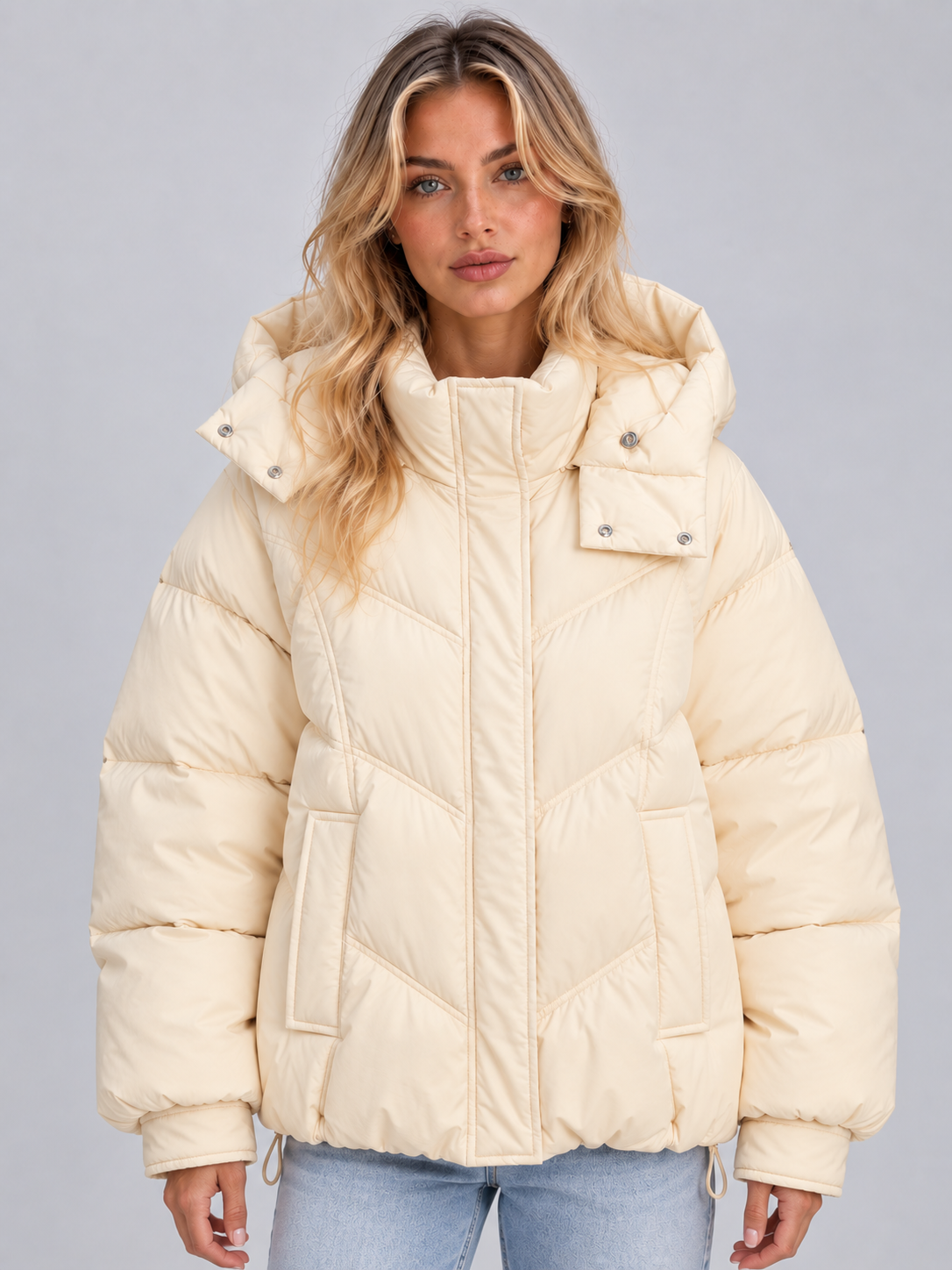 Nerissa Oversized Geometric Quilted Hooded Puffer Jacket
