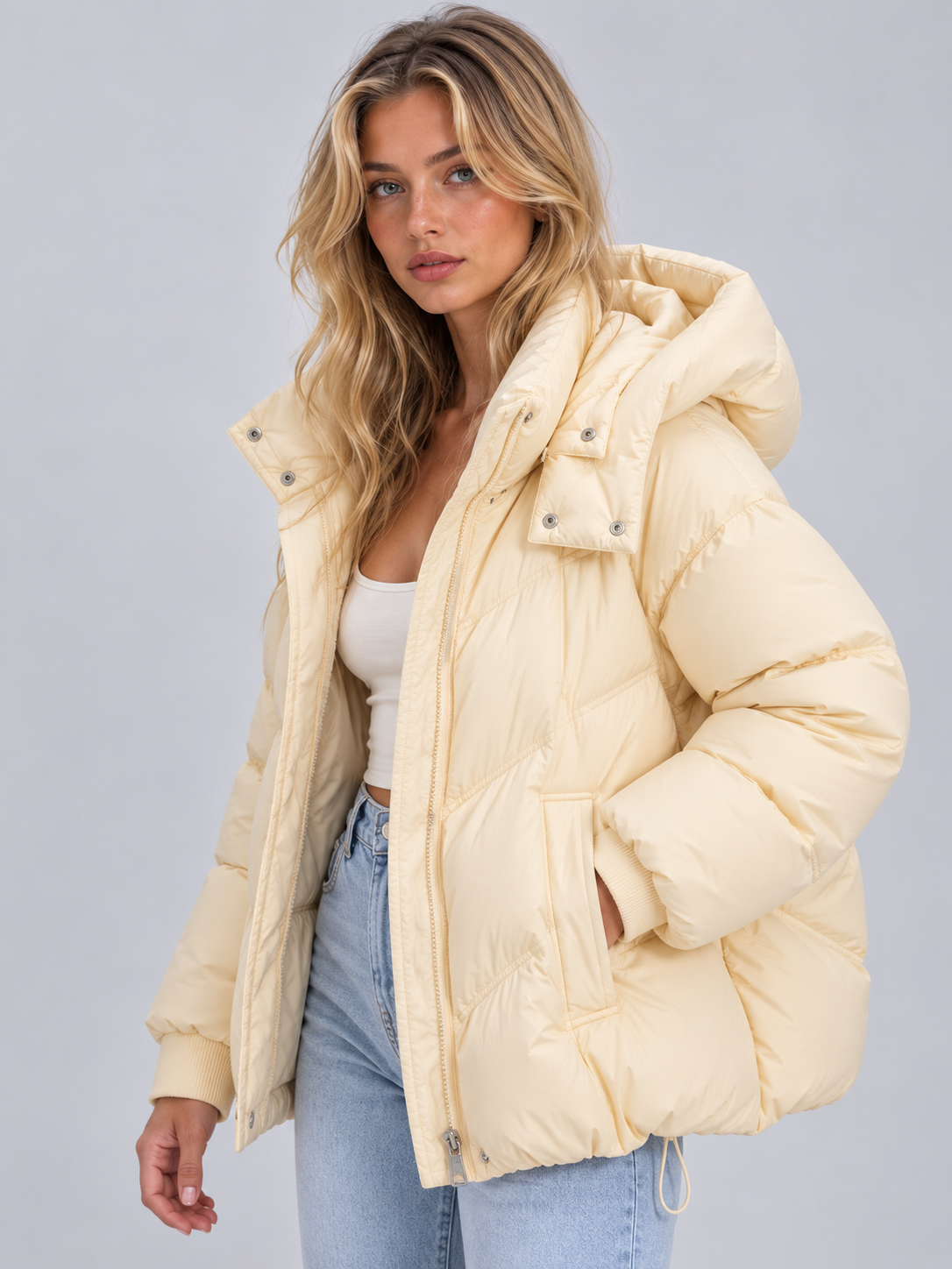 Nerissa Oversized Geometric Quilted Hooded Puffer Jacket