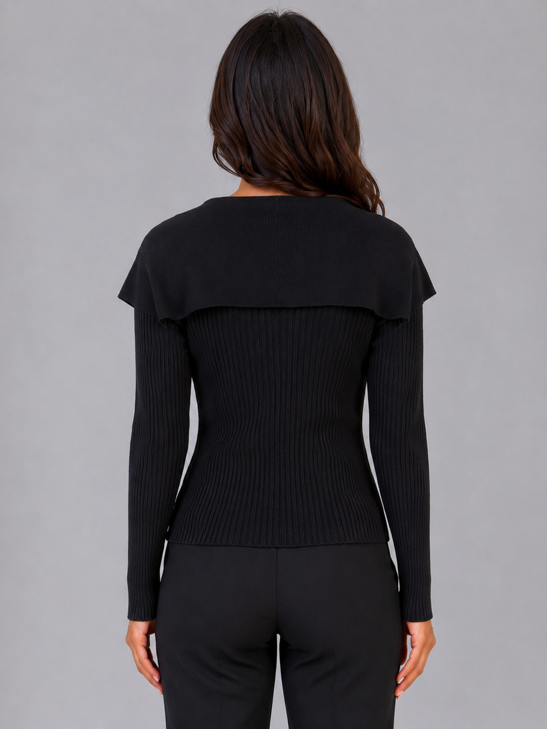 Marielle Cape Collar Gold Button Ribbed Knit Cardigan