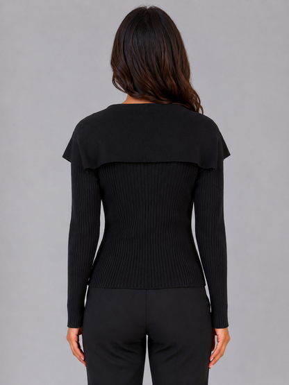 Marielle Cape Collar Gold Button Ribbed Knit Cardigan