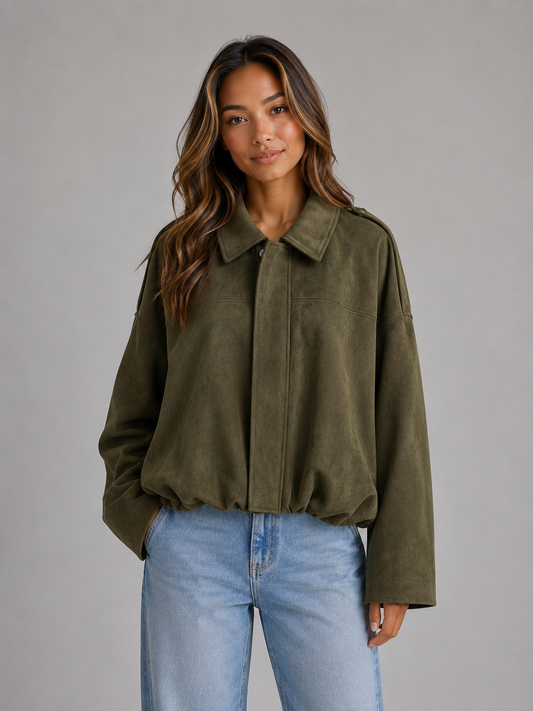 Althea Oversized Faux Suede Bomber Jacket