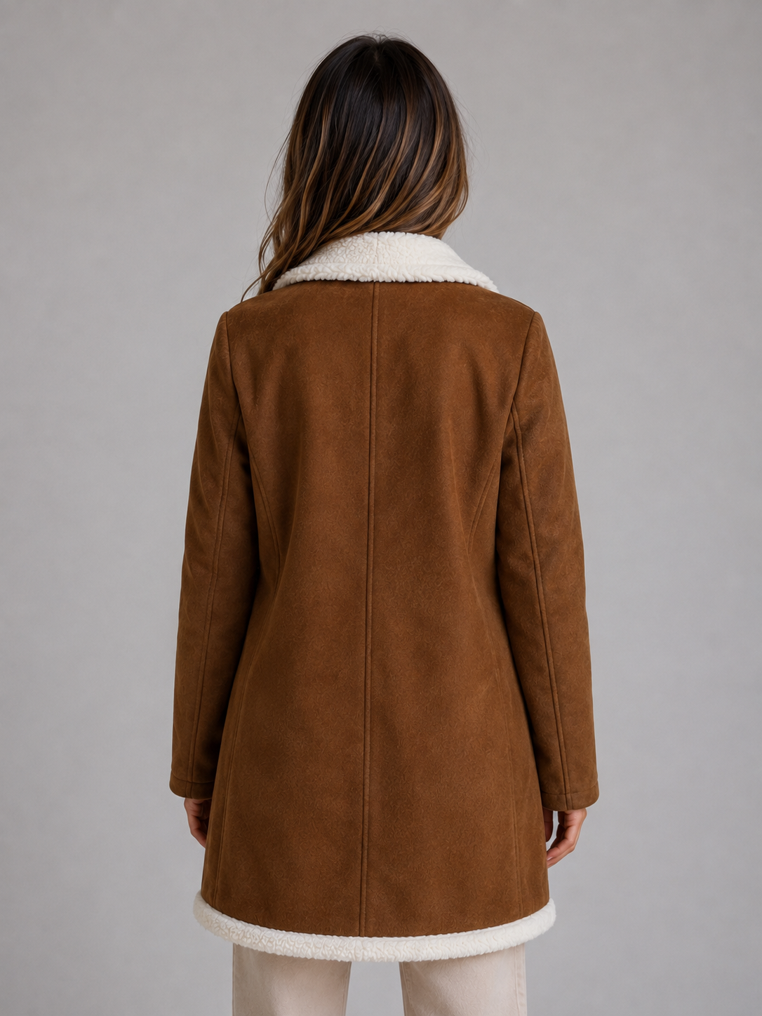 Noelle Suede Look Longline Teddy Trim Coat