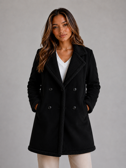 Noelle Suede Look Longline Teddy Trim Coat