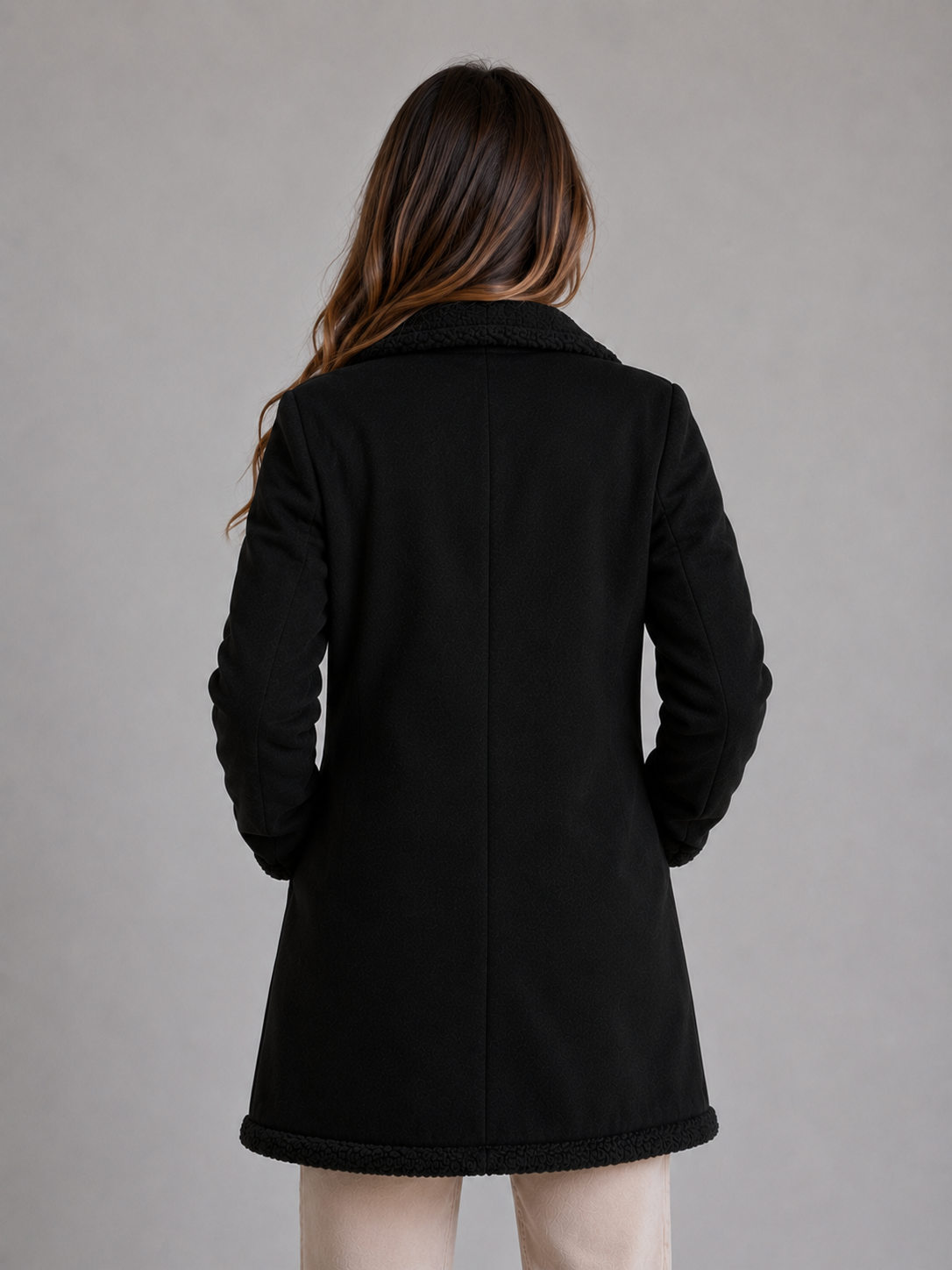 Noelle Suede Look Longline Teddy Trim Coat