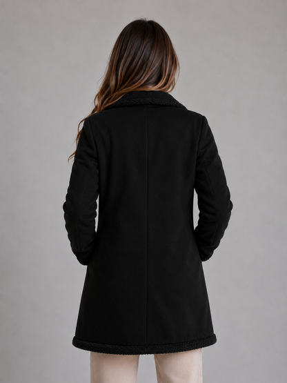 Noelle Suede Look Longline Teddy Trim Coat