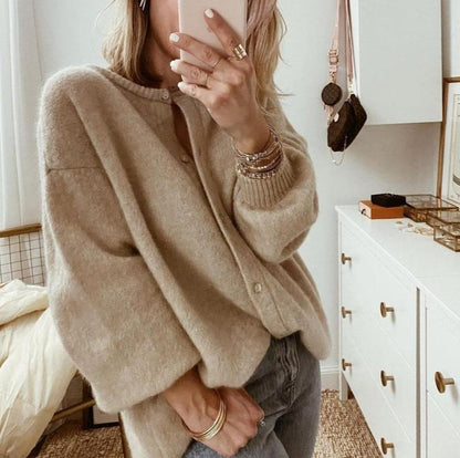 Liora Oversized Fluffy Button Front Knit Cardigan