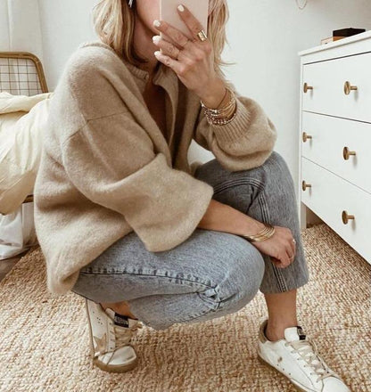 Liora Oversized Fluffy Button Front Knit Cardigan
