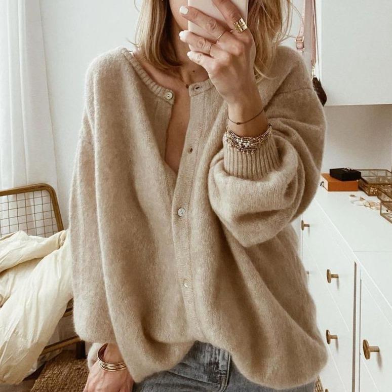 Liora Oversized Fluffy Button Front Knit Cardigan