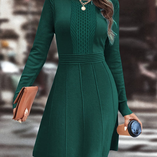 Georgina Long Sleeve Cable Knit A-Line Dress