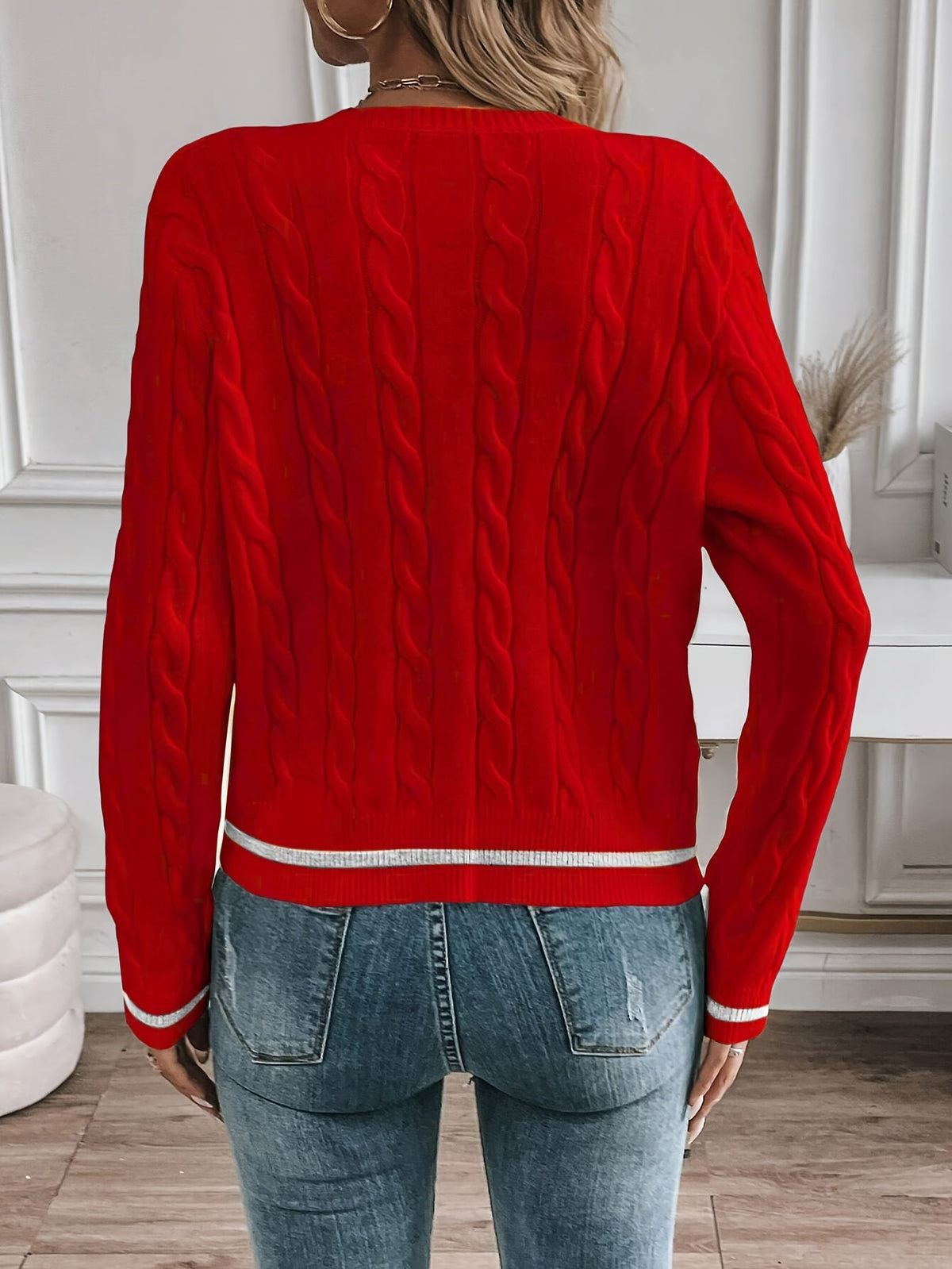 Dorothea Cable Knit Button Detail Open Front Cardigan
