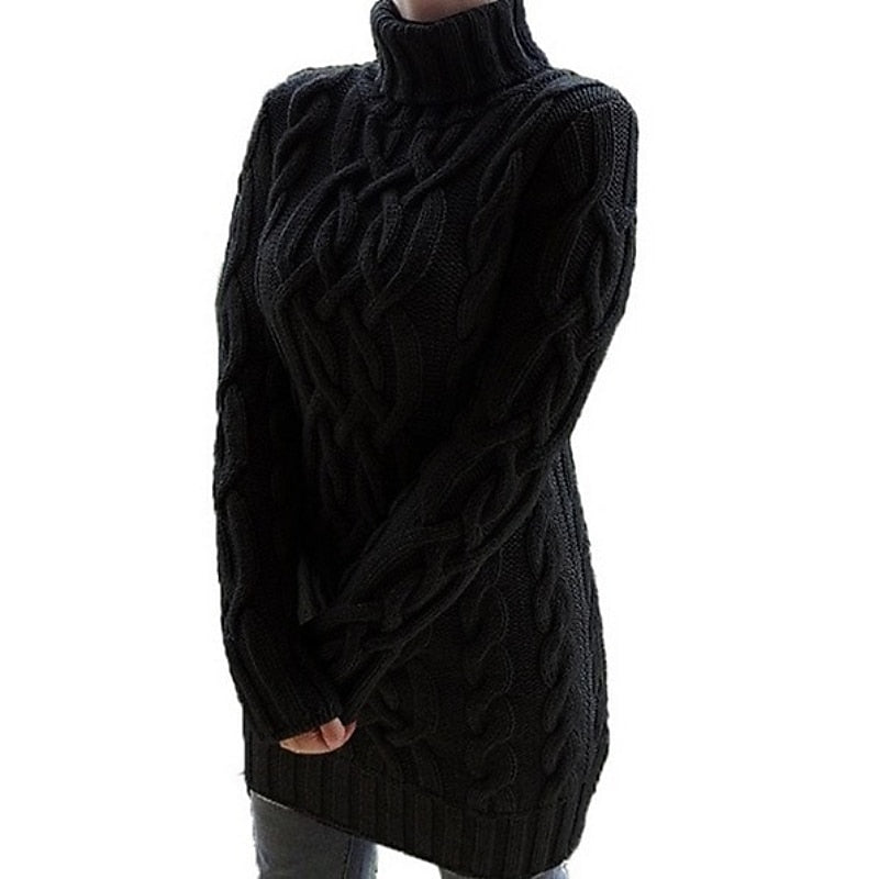 Cordelia Fitted Cable Knit Turtleneck Jumper Dress
