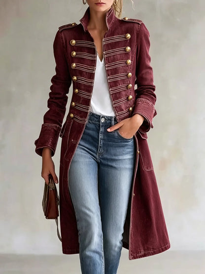 Priscilla Stand Collar Double Button Military Coat