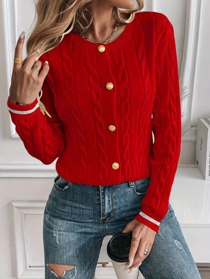 Dorothea Cable Knit Button Detail Open Front Cardigan