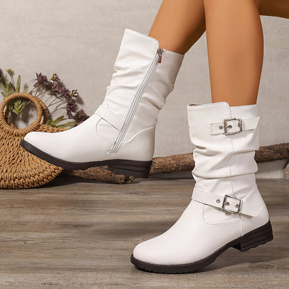 Bernadette Slouch Buckle Low Heel Mid-Calf Boots