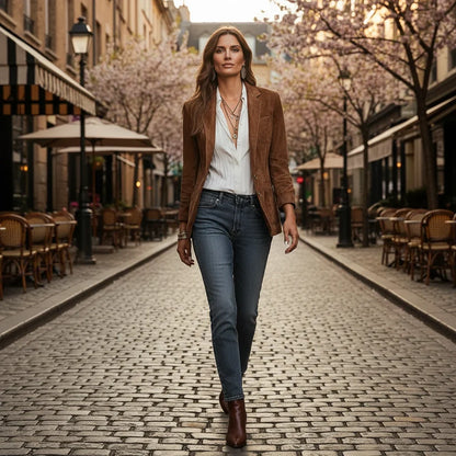 Heloise Notch Lapel Button Front Suede Blazer