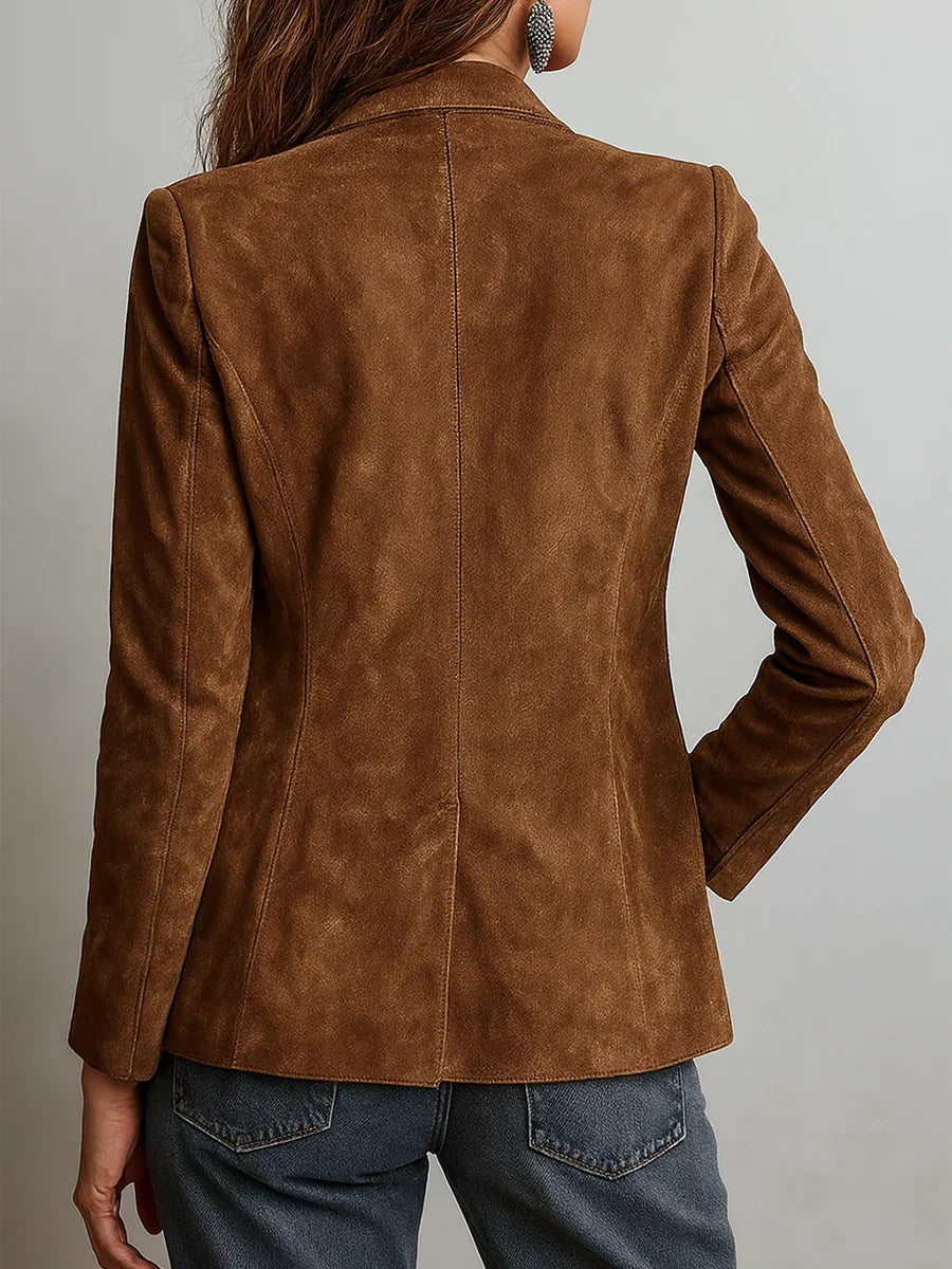 Heloise Notch Lapel Button Front Suede Blazer