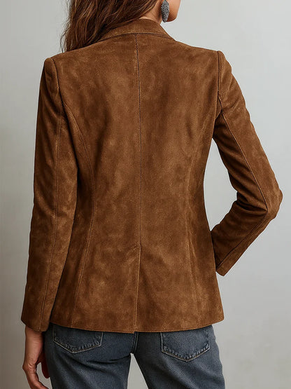 Heloise Notch Lapel Button Front Suede Blazer