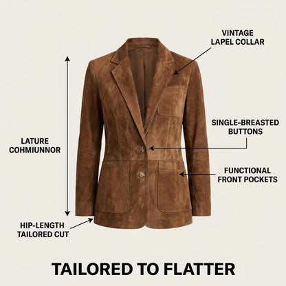 Heloise Notch Lapel Button Front Suede Blazer