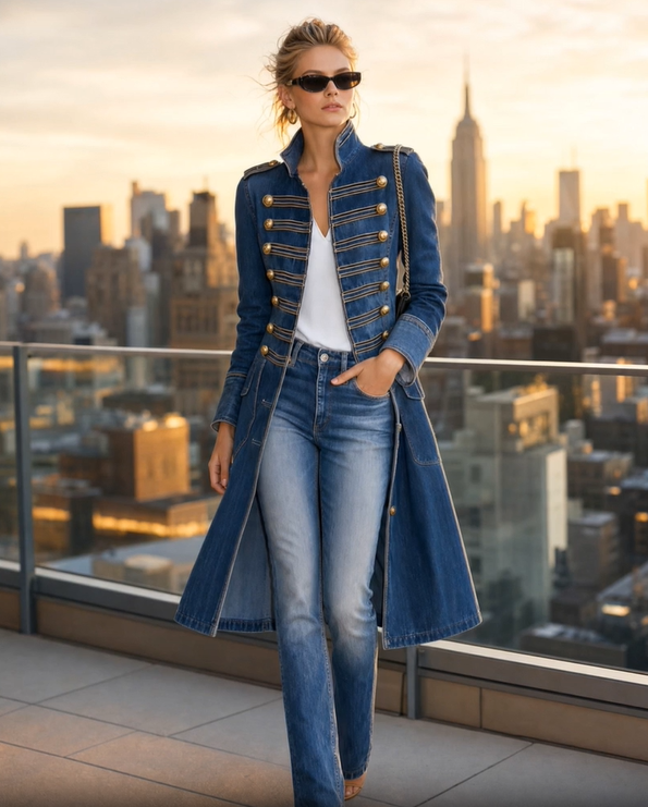 Priscilla Stand Collar Double Button Military Coat