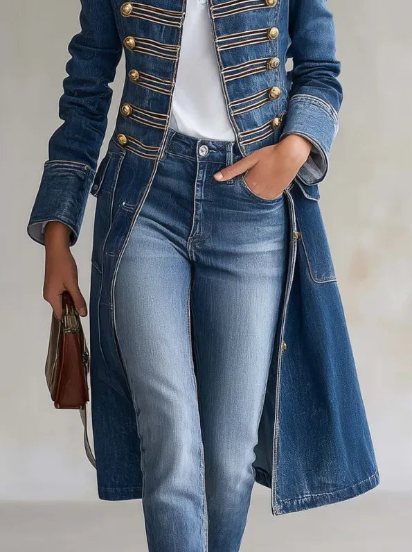 Priscilla Stand Collar Double Button Military Coat