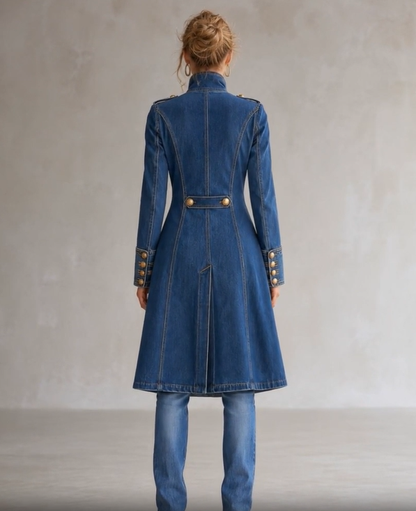 Priscilla Stand Collar Double Button Military Coat