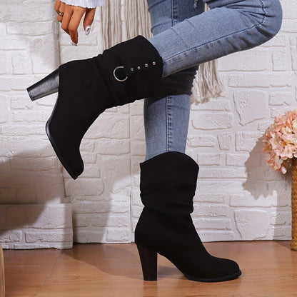 Lucinda Slouch Ring Detail Block Heel Western Boots