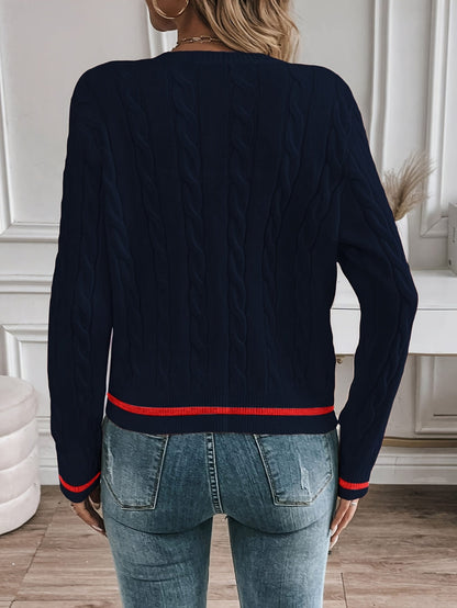 Dorothea Cable Knit Button Detail Open Front Cardigan