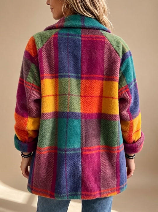 Felicity Oversized Plaid Lapel Button Front Coat