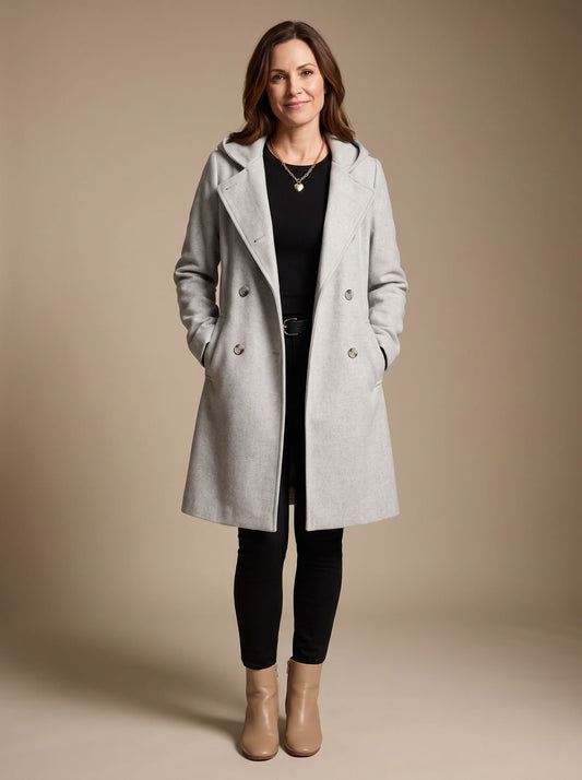 Leonelle Double-Breasted Lapel Collar Mid-Thigh Coat