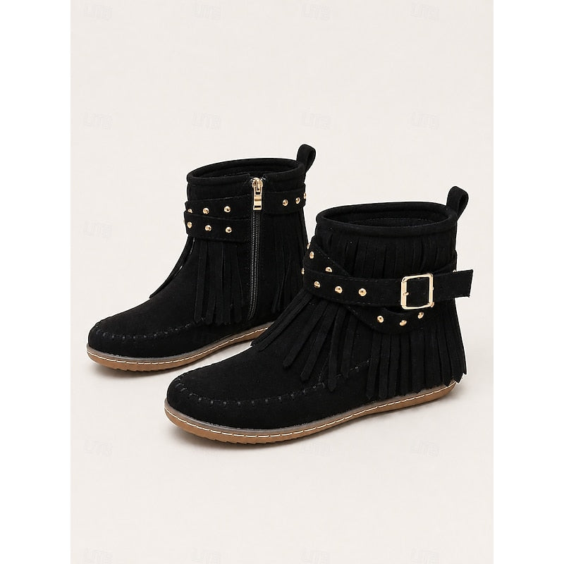 Sienna Fringed Western Flat Ankle Boots