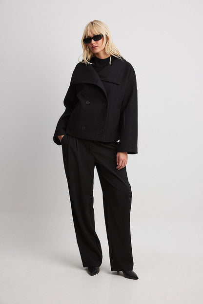 Domenica Wide Collar Double-Breasted Short Coat