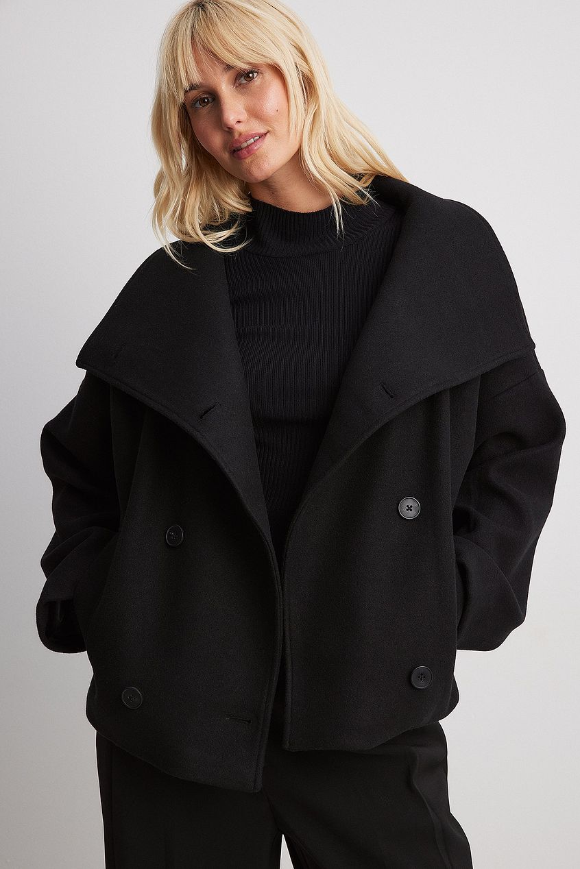 Domenica Wide Collar Double-Breasted Short Coat