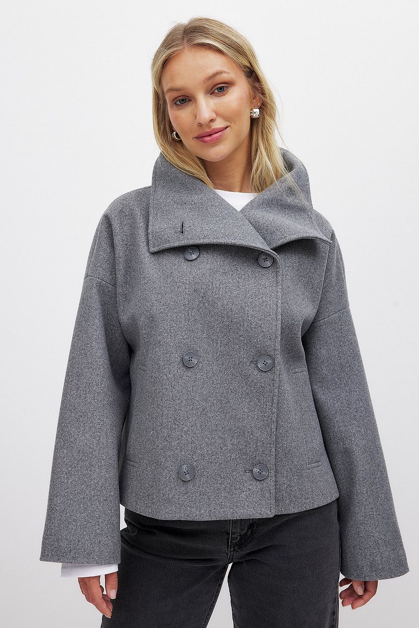 Domenica Wide Collar Double-Breasted Short Coat