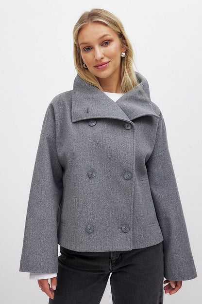Domenica Wide Collar Double-Breasted Short Coat