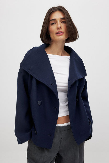 Domenica Wide Collar Double-Breasted Short Coat