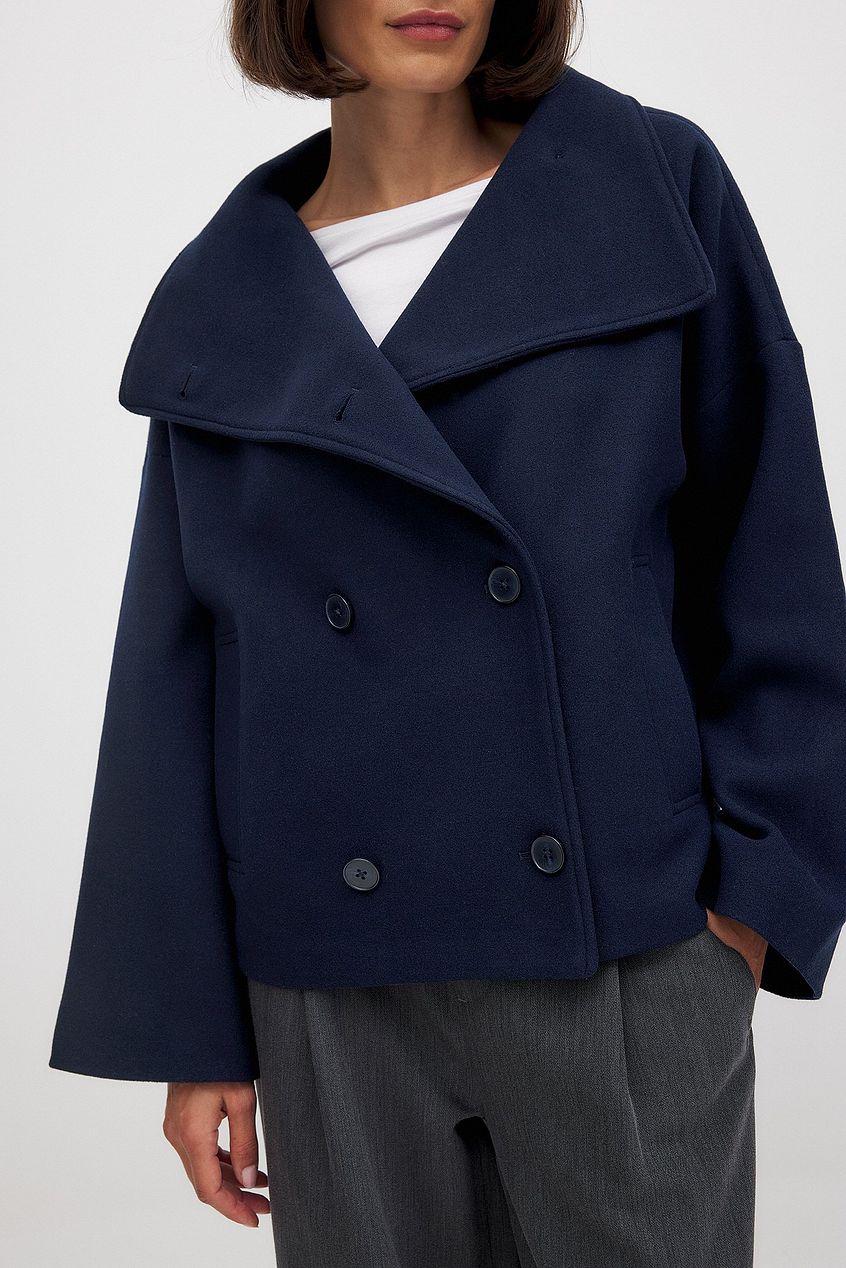 Domenica Wide Collar Double-Breasted Short Coat