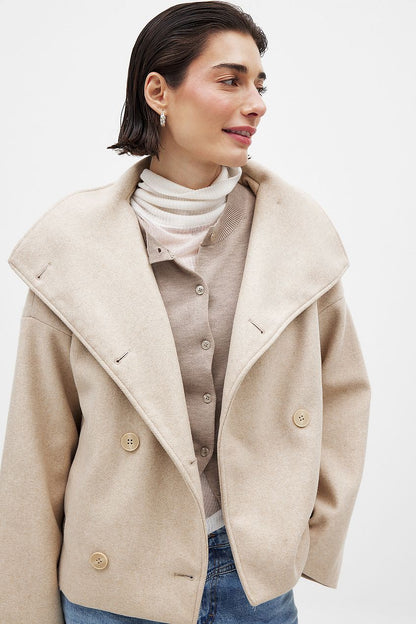 Domenica Wide Collar Double-Breasted Short Coat