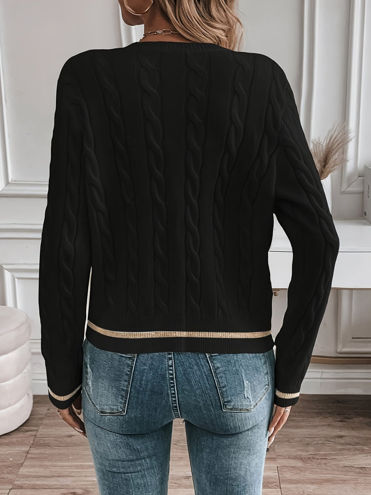 Dorothea Cable Knit Button Detail Open Front Cardigan