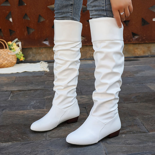 Gwendolyn Slouch Low Heel Pull-On Knee High Boots