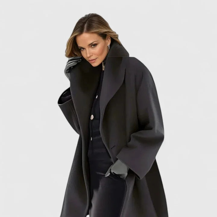 Honora Wide Shawl Collar Button Front Wool Coat