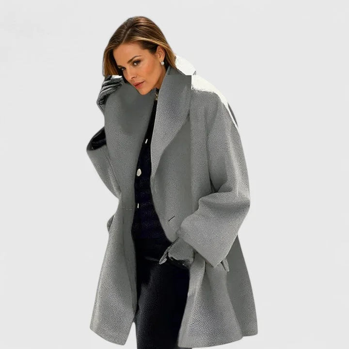 Honora Wide Shawl Collar Button Front Wool Coat