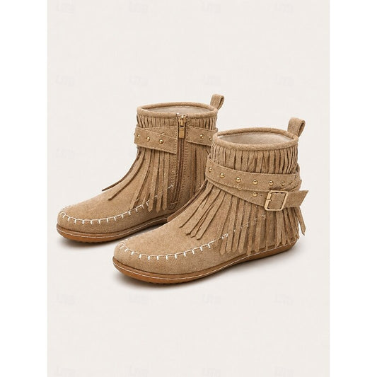 Sienna Fringed Western Flat Ankle Boots