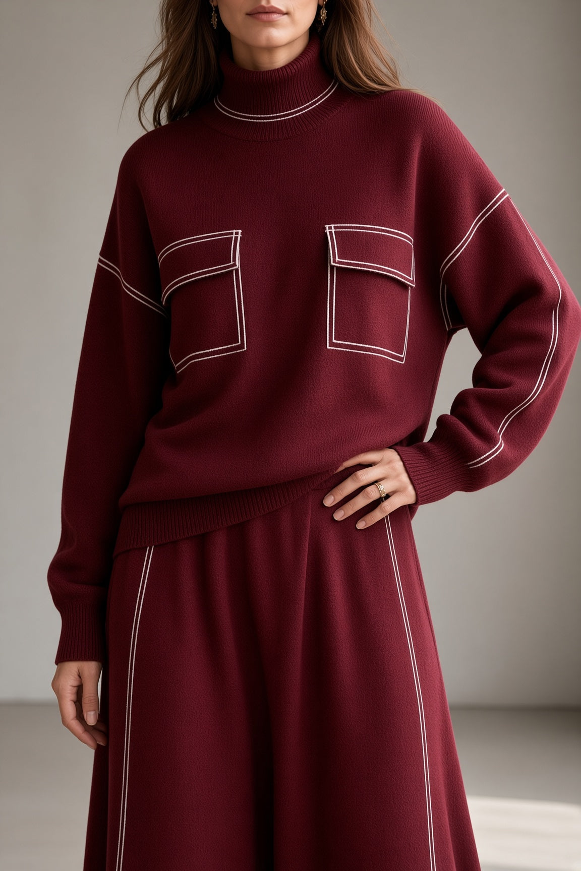 Vivienne Turtleneck Knit Skirt Two-Piece Set